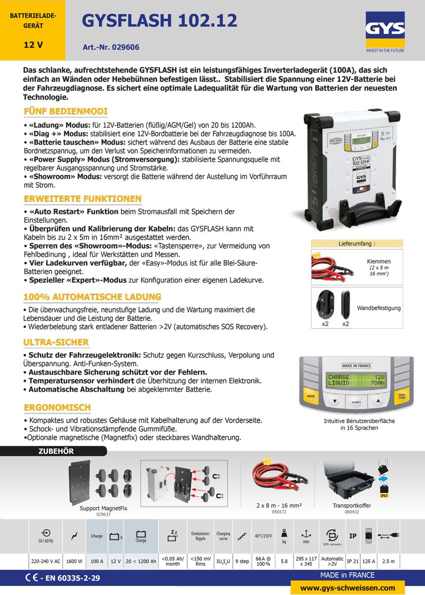 GYS GYSFLASH 102 12 HF 029606 Inverter Batterieladegerät HF 12V Ladegerät